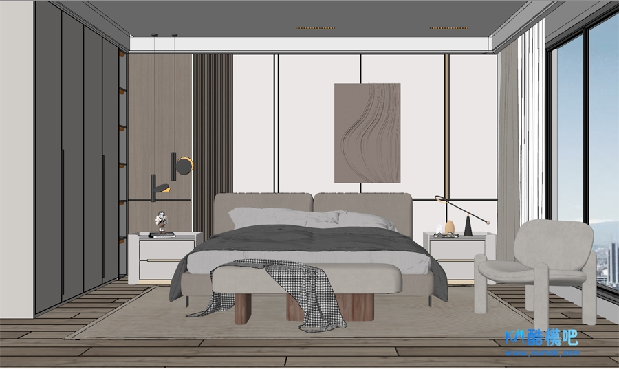 酷模吧 - 现代风格卧室空间SU模型 4 副本.jpg