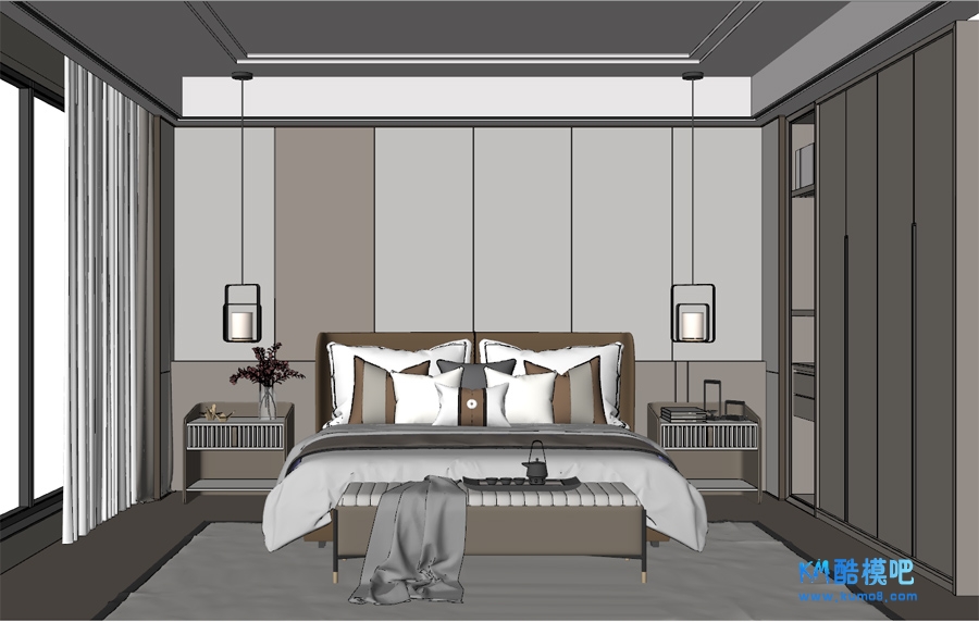 酷模吧 - 新中式卧室空间SU模型 1 副本.jpg
