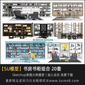 书房书柜家具组合SU模型 20套