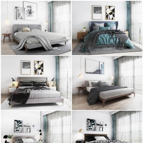北欧卧室床具组合搭配16套3D模型合辑